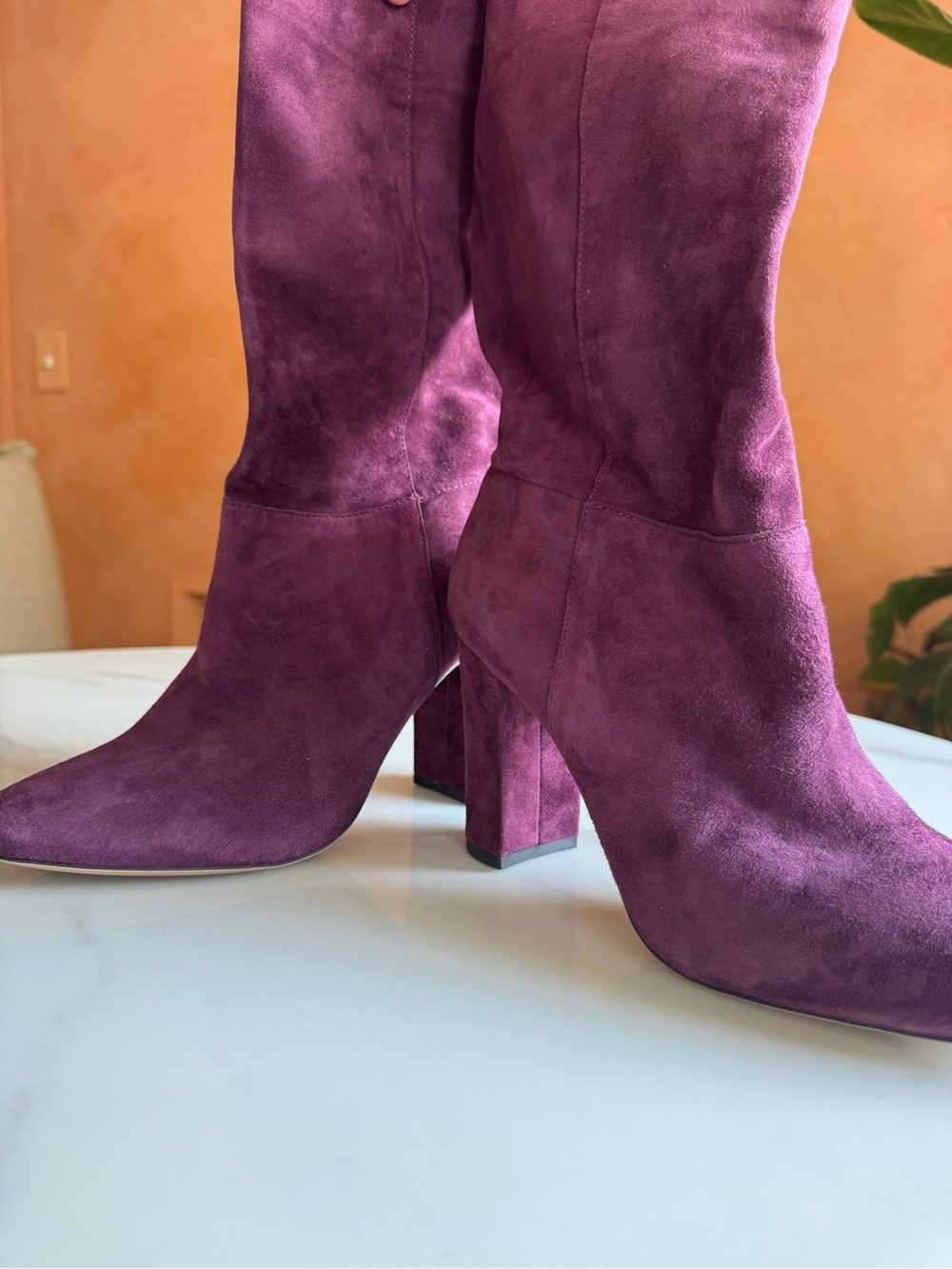 Lauren Ralph Lauren Artizan Purple Suede Block Heel Boots Size 7B
